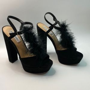 Steve Madden Tricia Feather Chunky Platform Block Heels Black - Size 7.5